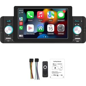 Multimedia Autoradio - Geschikt voor Android en Carplay - 5 Inch - Touchscreen - Stembesturing - Bluetooth - USB - ‎18,8 x 8,2 x 5