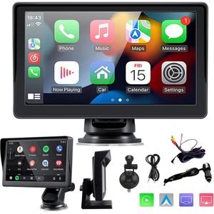 Multimedia Autoradio - Geschikt voor Android en Carplay - 7 Inch - Touchscreen - Stembesturing - Bluetooth - Draagbaar en Installatie Vrij