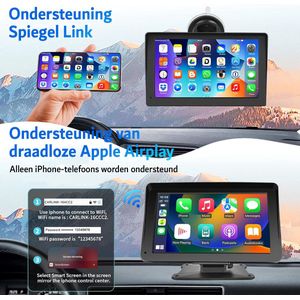 Multimedia Autoradio - Geschikt voor Android en Carplay - 7 Inch - Touchscreen - Stembesturing - Bluetooth - Draagbaar en Installatie Vrij