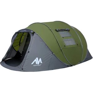 Pop-up Tent - Geschikt Voor 4-6 Personen - Waterdicht - Camping - Familie Tent - Met Luifel en Ingebouwde Bodem - 5 Ramen - 380 x 160 x 130 cm - Kampeertent - Donkergrijs