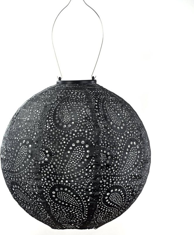Lumiz Solar Buitenlamp - Buitenverlichting - Lampion - Solar Tuinverlichting - Paisley Rond - 30 cm - Donker Grijs