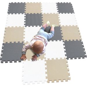 Kinderen Puzzel Speelmat - Speelkleed - Babymatten voor vloer - 18 stuks - Wit-Beige-Grijs - Puzzel Mat