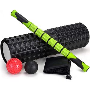 Foam roller set - Grote maat Foamrollers 5-delige Set - met Lichtgewicht Spierroller Stick en 2 Massageballen - Hoge Dichtheid voor Fysiotherapie - Diepe Weefseltrigger - Pijnverlichting - Myofasciale Release