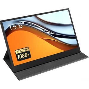 Draagbare Monitor - 15.6"" 1920×1080 FHD Monitor Scherm - IPS Display - met USB Type C/Mini HDMI Poort en Ingebouwde Luidsprekers - Smart Cover - Compatibel met PC, Laptop, MacBook, PS 3/4/5, Xbox
