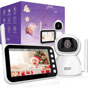 Babyfoon met Camera - 4,3 inch Videobabyfoon - 720p - 2000 mAh-Batterij - Inschuifbare SD-Kaart - 10 x Digitale Zoom - Twee-Weg Audio - VOX-Modus - Nachtzicht - Temperatuurbewaking - Slaapliedje
