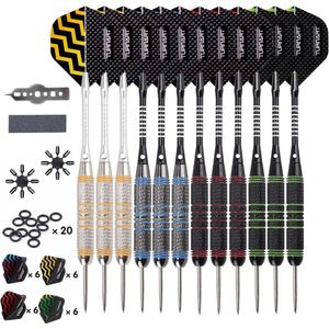 Professionele Dartpijlen - Set van 3 Darts met Anti-Losse Aluminium Schachten - 12 stuks - 20 anti-losse rubberen ringen