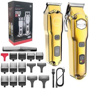 Tondeuse en tondeuseset voor heren, baardtrimmer, baardtrimmer, waterdichte tondeuse, T-mes, professionele USB-oplaadbaar, goud