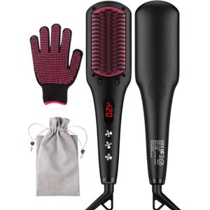 2-in-1 Ionische stijlborstel MCH stijltang elektrische stijlborstel stijlborstel haarverzorging met gratis hittebestendige handschoen en temperatuurvergrendelfunctie haarborstel kam