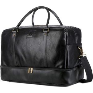 Kunstleer Travel Holdall Carry On Weekender Bag Overnachting Reizen Duffel Tote Tassen voor Mannen en Vrouwen met Schoen Compartiment HB-38, Zwart, L