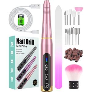 Elektrische Nagelvijl Draadloze, voor Acryl-, Gel- en Natuurlijke Nagels, Elektrische Nagelfrees USB-oplaadbaar, 20.000 RPM 5 Snelheden Instelbaar, Nagelboor voor Beginners en Professionele
