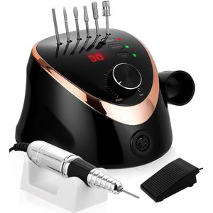 Nagelfrees, elektrisch voor gelnagels, 35000 omw/min, manicure, pedicureset, 6-in-1 nagelvijl, nagelfreesmachine, hand- en voetverzorgingsapparaat met led-display, voetpedaal instelbare snelheid