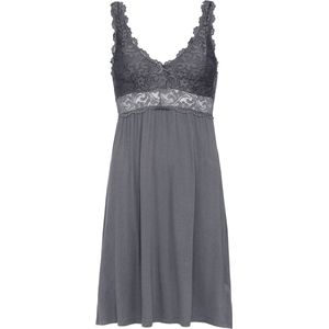 By Louise - Slipdress - Nachthemd - Donkergrijs - Met Kant