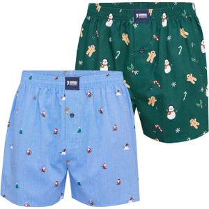 Happy Shorts - Boxershorts - Lichtblauw/Groen - 2-Pack - Wijde Pasvorm
