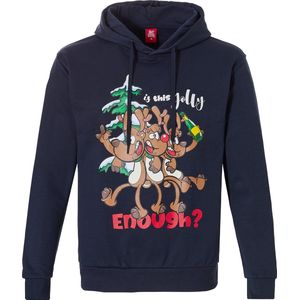 Heren - Kersttrui - Blauw - Met Capuchon - Kerst Print