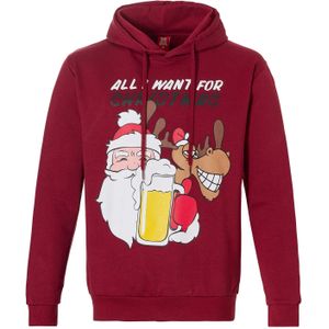 Heren - Kersttrui - Rood - Met Capuchon - Foute Kerstprint