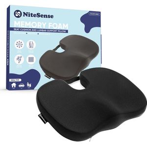 NiteSense Zitkussen Orthopedisch N18 - Zitkussen Ergonomisch voor Autostoel en Bureaustoel - Wigkussen - Stuitkussen - Stoelkussen - Zwart