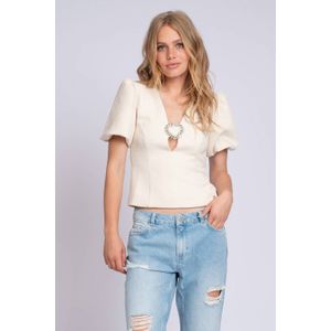 Nikkie Blouse Ecru - Effen - V-hals