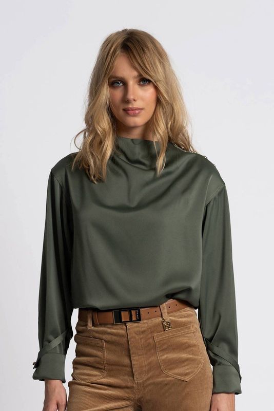 Fifth House - Top - Groen - Lange Mouwen - Knoopsluiting