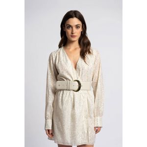NIKKIE - Korte Jurk - Crème - Met Lurex - Lange Mouwen