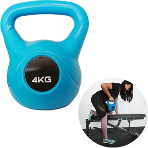 Cheqo® Kettlebell - Full Body Workout - Cementvulling - Blauw - 4 KG