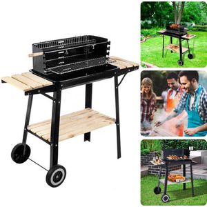 Cheqo® Barbecue Verrijdbaar - BBQ op Wielen - Houtskool BBQ - Buitenkeuken - 45x31cm - 6kg - Windscherm met Gleuven - 2 Wielen - Verstelbaar