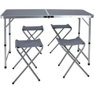 Cheqo® Luxe Campingset - Opvouwbaar - Kampeertafel Inklapbaar - Campingtafel met 4 Stoelen - Tuintafel Set - Kampeermeubel