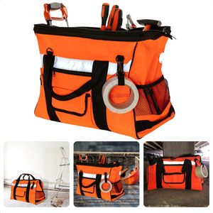 Cheqo® Gereedschapstas - Solide Neon-Oranje 600D Polyester - Reflectiestreep - 20kg Max. Draagcapaciteit - 45x29x32cm - Tapehouder - Schouderriem - 4 Noppen - 27 Opbergopties