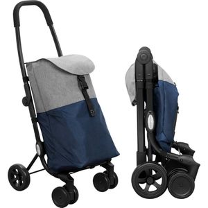 Cheqo® Boodschappentrolley met Wielen - Boodschappenkar - Trolley - Uitneembare Tas - Afneembare Boodschappentas - 43.5 Liter - 43x50x103cm - Blauw Grijs