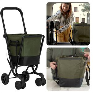 Cheqo® Boodschappentrolley 40L - Boodschappenwagen - Afneembare Boodschappentas - Verstelbaar - Stevig Frame - Met Achtervak, Reflectoren en Regenhoes - 36x47x102cm - Groen