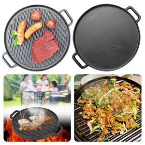 Cheqo® Barbecue Plancha Pan - BBQ Grillplaat - Grillpan - Gietijzer - ø30cm x h2cm - 2 Handvaten - 3,2kg - Ideaal voor BBQ