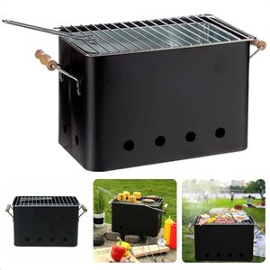 Draagbare BBQ - Kleine Barbecue voor Camping - Houtskoolbarbecue - Compact Ontwerp - 72x24cm - Zwart - Inclusief EBOOK