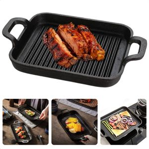 Cheqo® Barbecue Grillplaat - Gietijzer - 20x18x2,5cm - Ideaal voor BBQ - Duurzaam en Sterk - Groenten - Vlees - Vis - Betrouwbare keuze - Met Handvatten - 28,5x18x4,5cm - 1,8kg - Voor Thuis - Voor op De Camping - Grillpan - Anti-Aanbaklaag