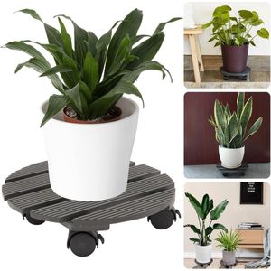 Cheqo® Sterke Plantentrolley - Ø29 cm - 100 kg Draagvermogen - Met Zwenkwielen en Rem - Plantenroller - Planten Trolley op Wieltjes - Plantenonderzetter - Kunststof - Donkergrijs - Sfeervol Design