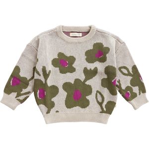 Your Wishes Flower Knit Chunky Sweater Truien & Vesten Meisjes - Sweater - Hoodie - Vest- Beige