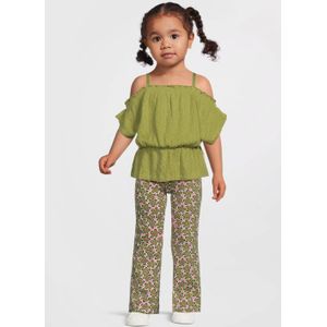 Your Wishes Broderie Off Shoulder Top Tops & T-shirts Meisjes - Shirt - Groen - Maat 104