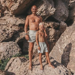 Salted Stories - Seersucker Swim Short Men - Zwembroek - Groen en Wit - UPF50+