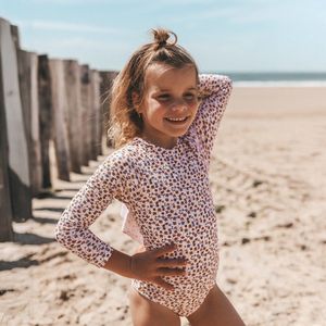 Salted Stories - Flower Bud - Badpak - Ecru/Camel/Paarse - UPF 50+, Ruches, Haaksluiting