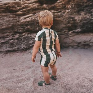 Wide Stripe - Zwembroek - Beige Groen - 82% Polyester 18% Elastaan