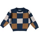 Your Wishes - Check Knit Chunky Sweater - Bruin en Blauw - Gebreide Trui