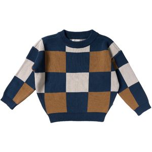 Your Wishes - Check Knit Chunky Sweater - Bruin en Blauw - Gebreide Trui