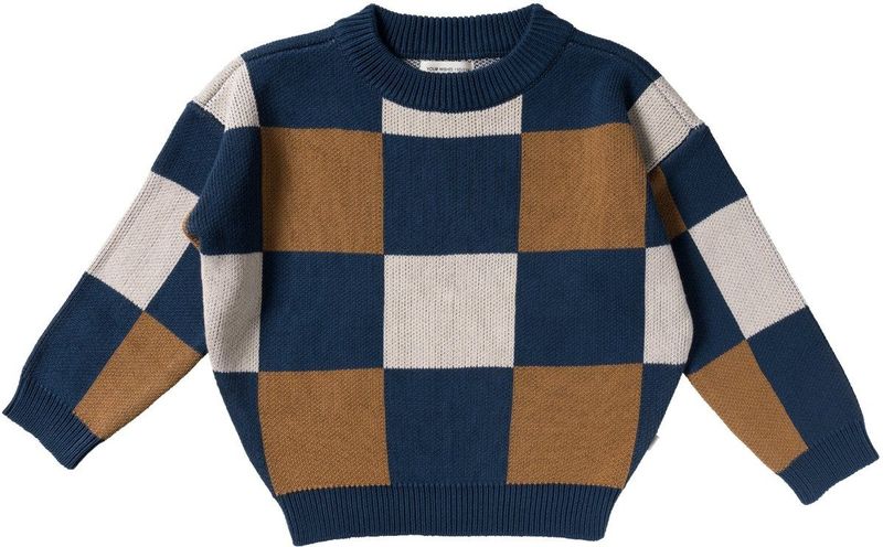 Your Wishes - Check Knit Chunky Sweater - Bruin en Blauw - Gebreide Trui