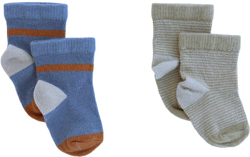 Your Wishes - Newborn Collectie - Babysokjes - Groen met Streepjes en Blauw met Bruine Vlakken - 2-pack