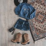 Your Wishes - Sequin Velvet Skirt - Donkerblauw - Plooirok