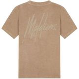 Malelions T-shirt Taupe met Ronde Hals en Korte Mouwen