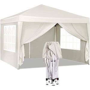 BukkitBow - Partytent met Zijwanden – Opvouwbare Tent – Waterdicht en Weersbestendig – Tuinpaviljoen - 300 x 300 cm – Wit