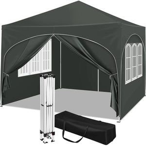 BukkitBow - Partytent met Zijwanden en Ronde Rand – Opvouwbare Tent – Waterdicht en Weersbestendig – Tuinpaviljoen - 300 x 300 cm – Grijs