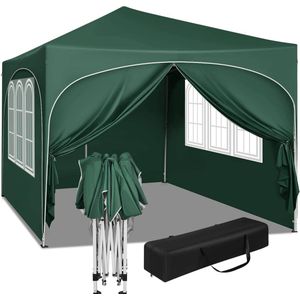 BukkitBow - Partytent met Zijwanden en Ronde Rand – Opvouwbare Tent – Waterdicht en Weersbestendig – Tuinpaviljoen - 300 x 300 cm – Groen