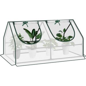 BukkitBow – Polytunnel Tuinkas – Winterproof Tunnel voor Groenten Teelt – Compacte Tuinkas met 2 Luiken - 120X60X60CM - Wit