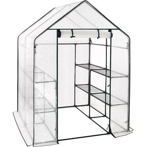 BukkitBow – Polytunnel Tuinkas – Winterproof Tunnel voor Groenten Teelt – Compacte Tuinkas met Groot Luik en 3 Bloemen Planken - 143x143x195CM - Wit