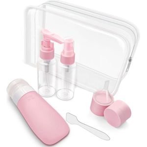 BOTC Reisflesjes met Etui - 8-Delig - Reisflacons - reisaccessoires - Roze/Transparant